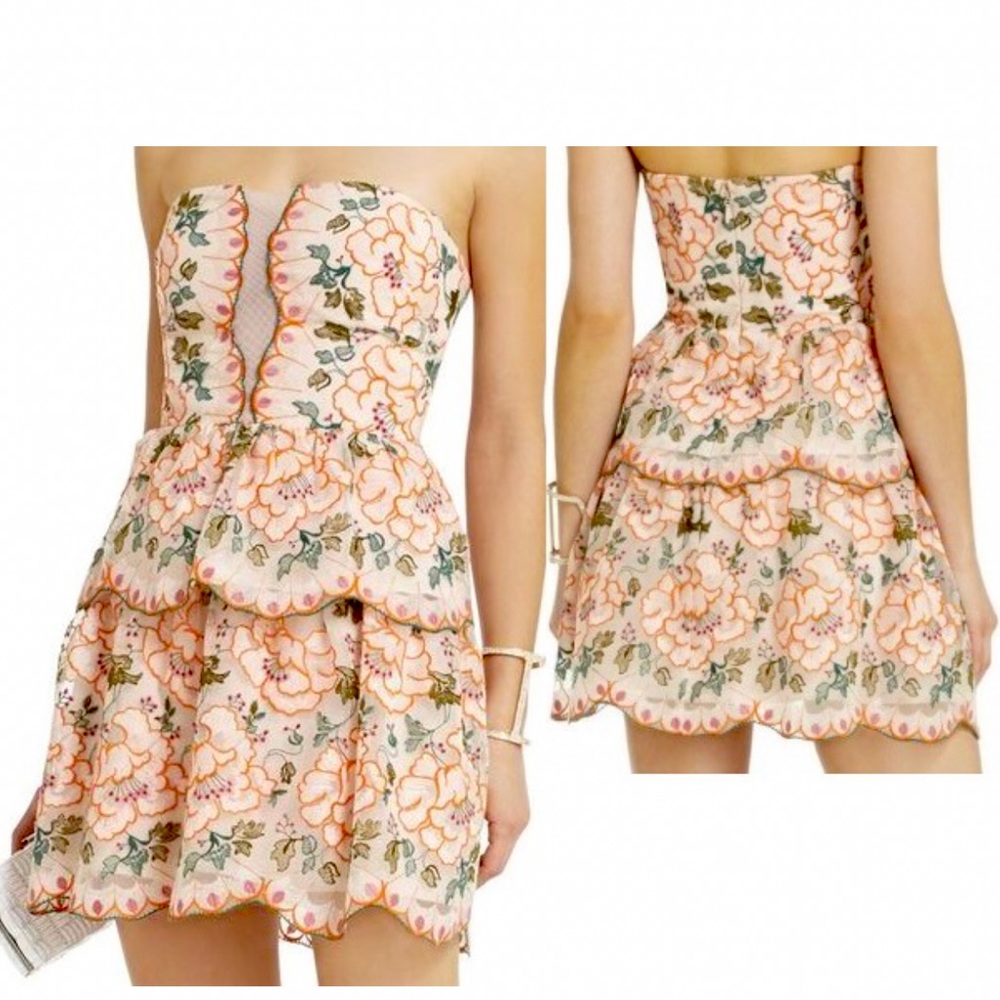 New NWT BCBG BCBGMaxAzria womens pink peach strapless embroidered mini dress 2